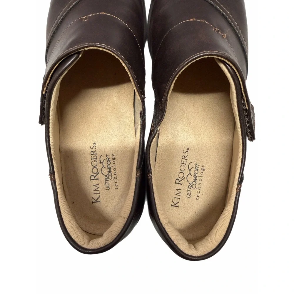 Kim Rogers Womens Ultra Comfort Dark Brown Leather Slip On Loafers Size 8.5M
